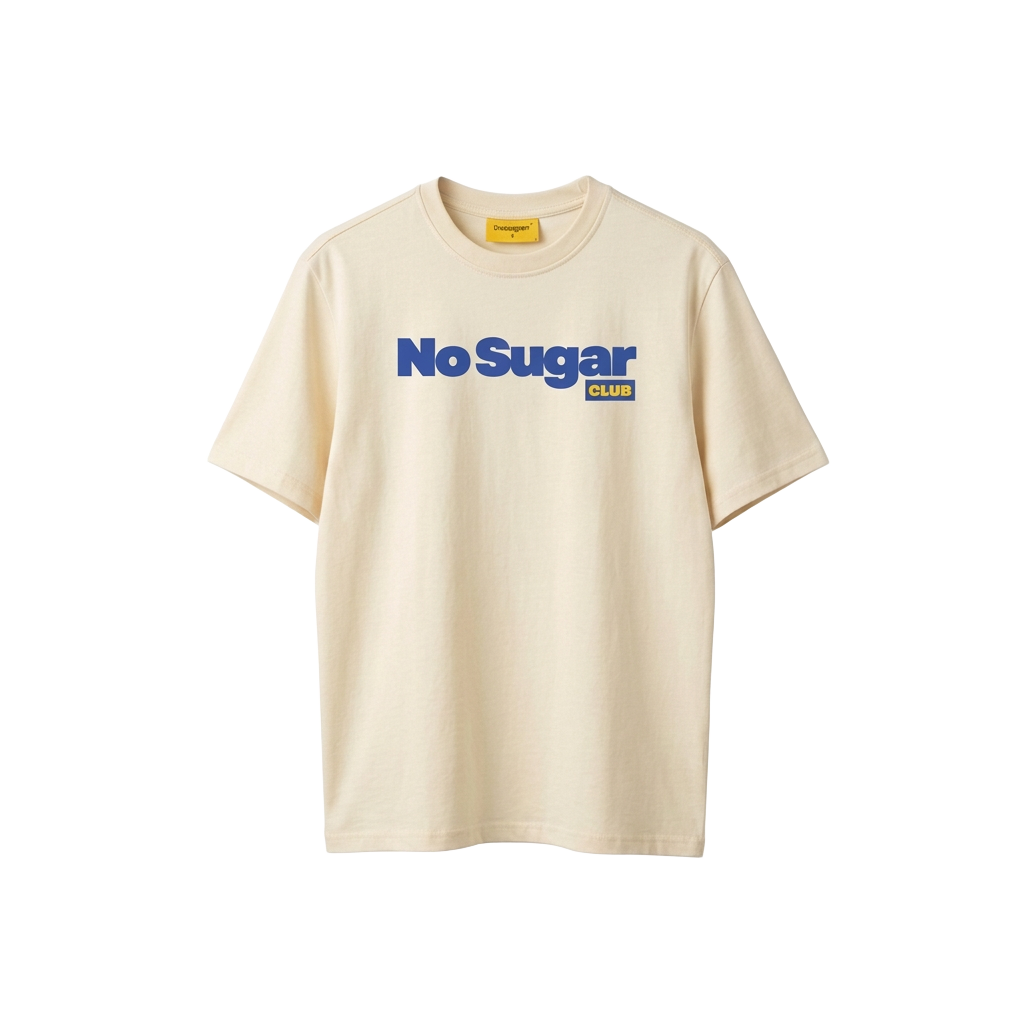 No Sugar Club — Cream / Blue print t-shirt
